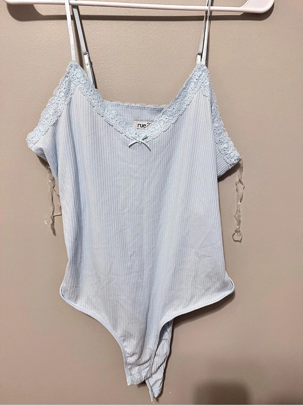 rue21 Lace Trim Ribbed Bodysuit in Blue